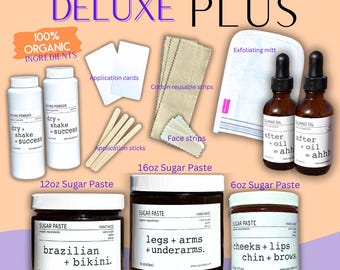 Kit de depilación con azúcar orgánico / Guante exfoliante, aceite calmante