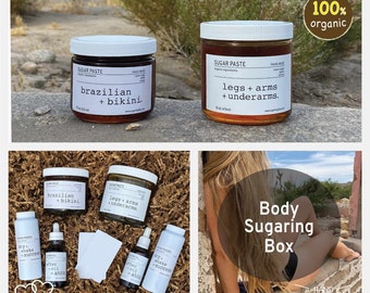 Body Sugaring Box mit Allem für 6 Monate Natürliche Haarabbau | Hautpflege | 100% Bio-Ing| Trainingsvideos | Kostenloser Versand