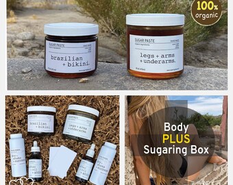 Body Plus Sugaring Box with Everything For 6 Months Of Natural Hair Removal | Exfoliating | Skincare | 100% Organic | Videos | Free Shipping