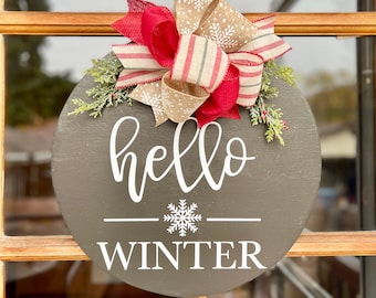 Hello Winter Wood Door Hanger | Custom Winter Door Hanger | Winter Decor | Christmas Decor