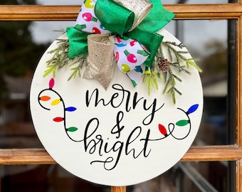 Merry and Bright Wood Door Hanger | Custom Winter Door Hanger | Winter Decor | Christmas Decor