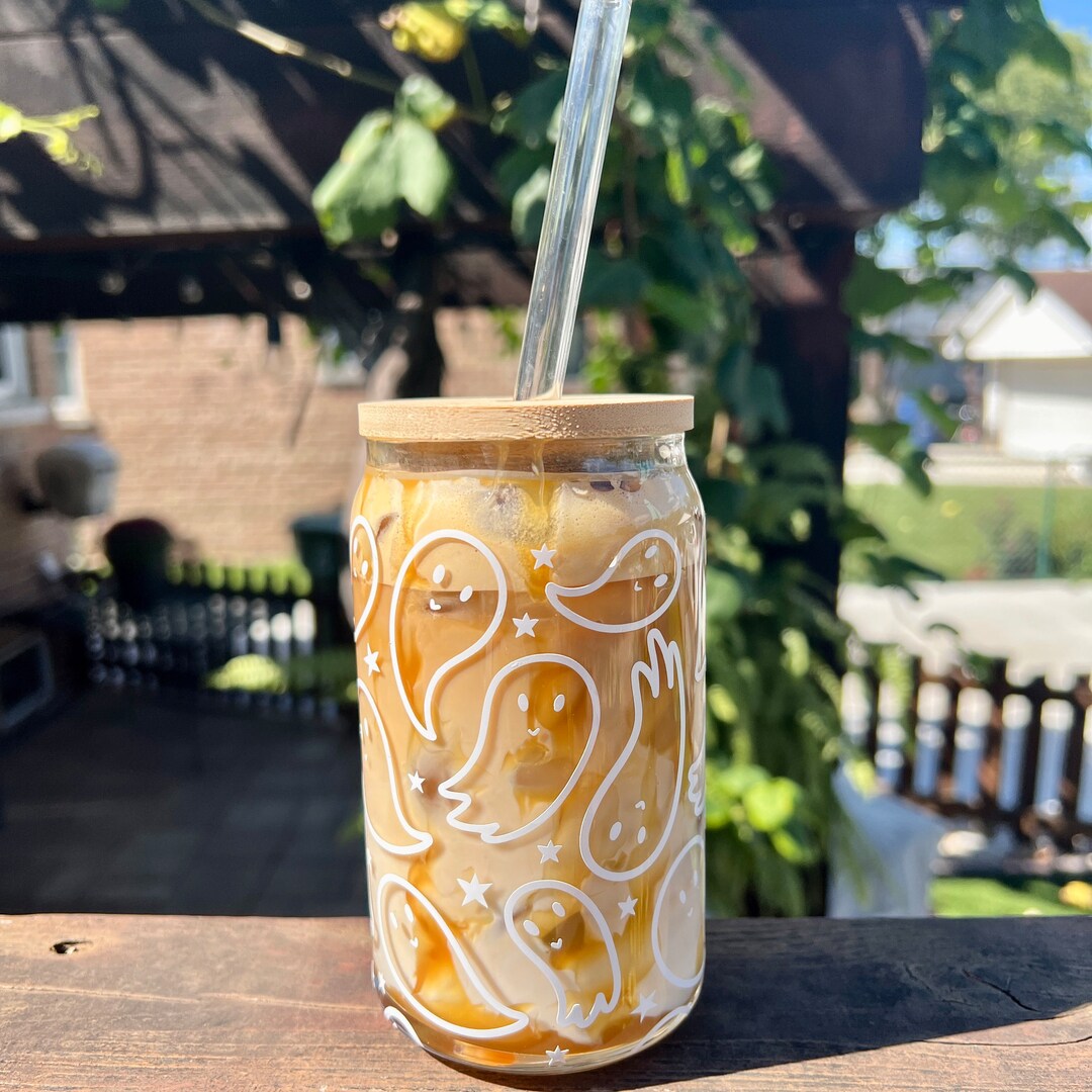 Ghost Beer Can Glass Iced Coffee Glass Halloween Cup Custom Etsy