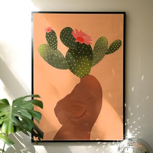 Desert Cactus Woman Art Print, Botanical Illustration, Southwest Wall Art