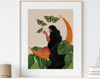 Moon Goddess Art Print, Plant Lover Gift, Plant Mom Art, Gift For Her