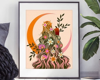 Stampa artistica della dea in fiore, regalo per gli amanti delle piante, arte della mamma delle piante, regalo per lei