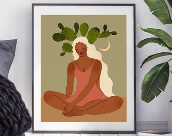 Desert Goddess Art Print, Plant Lover Gift, Plant Mom Art, Gift For Her