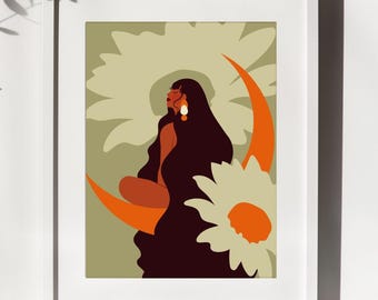 Botanical Woman | Latina Art Print | Feminine Silhouette Nature Inspired Wall Art