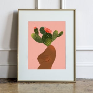 Cactus Head Art Print, Plant Lover Gift, Plant Mom Art, Gift For Her