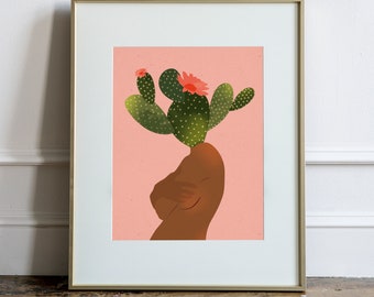 Cactus Head Art Print, Plant Lover Gift, Plant Mom Art, Regalo per lei