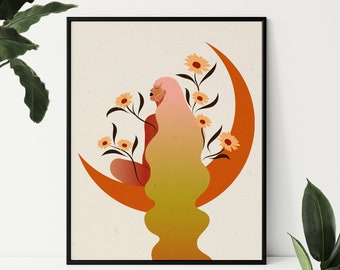 Floral Moon Goddess, Plant Lover Gift, Plant Mom Art, Gift For Her