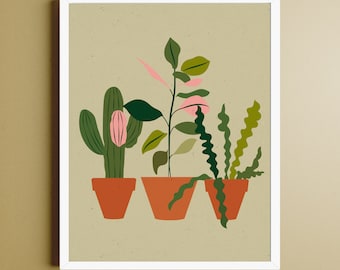 Plants Art Print Botanical Illustration Modern Plant Lover Wall Decor Minimal Home Art