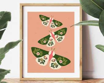 Botanical Butterfly Art Print, Floral Illustration, Nature Wall Art
