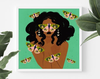 Stampa di arte del viso della farfalla, regalo dell'amante delle piante, arte della mamma della pianta, regalo per lei