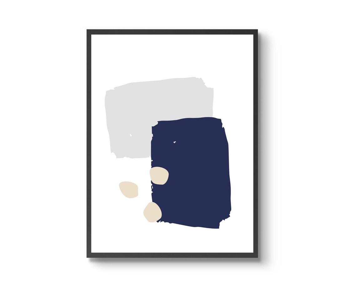 ABSTRACT NAVY GREY Cream Wall Art Print Printable Art Etsy
