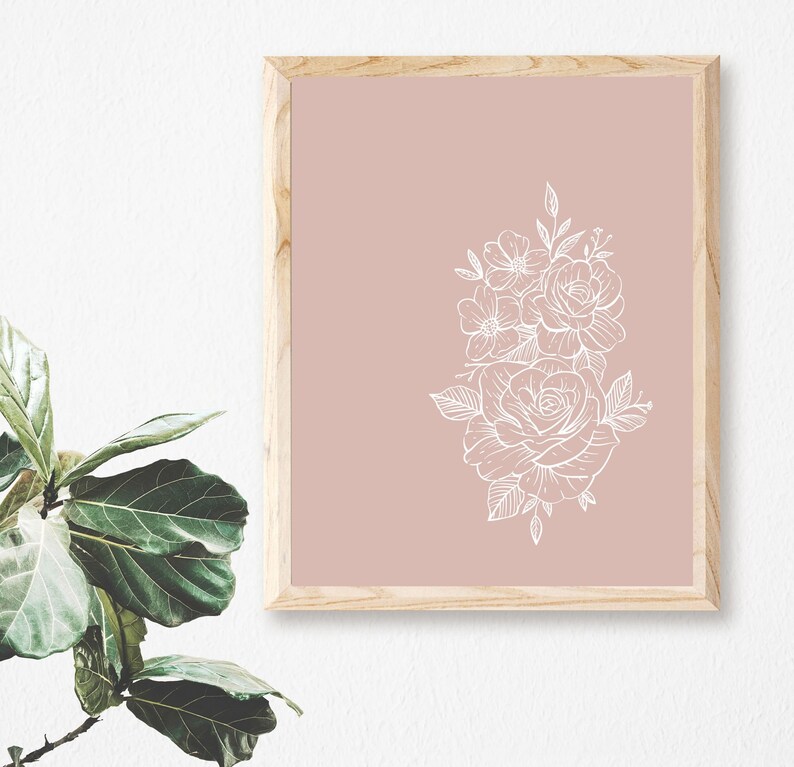 BLUSH PINK FLORAL Wall Print Pink Flower Art Printable Etsy