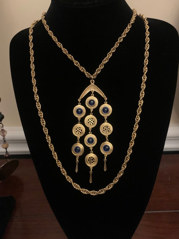 Vintage 1980's gold tone double rope chain waterf… - image 1