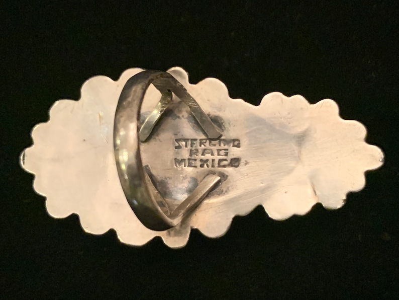 signed Sterling RAG Mexico. Vintage Sterling silver hand carved green jade Mayan face mask ring