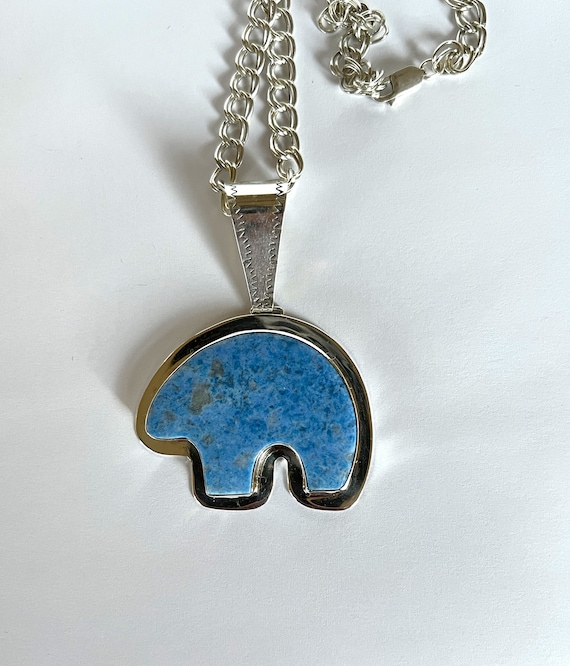 One Of The Most Unique Vintage Native American Navajo Lapis Bear Sterling Silver Necklace One Of The Most Unique Vintage Native American Navajo Lapis Bear Sterling Silver Necklace