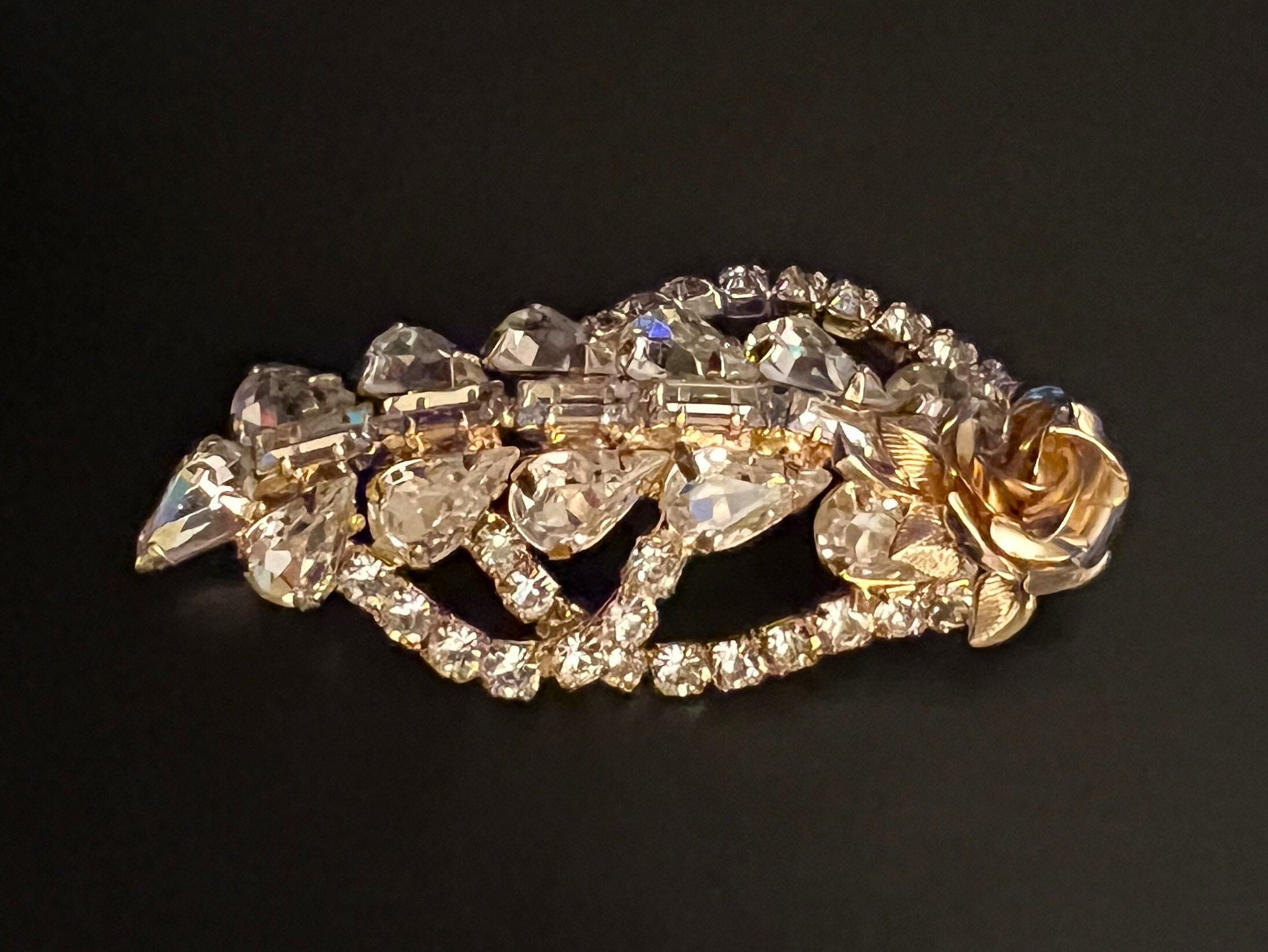 RIFAS Rare Collectible Mid Century Gold Tone Leaf Rose