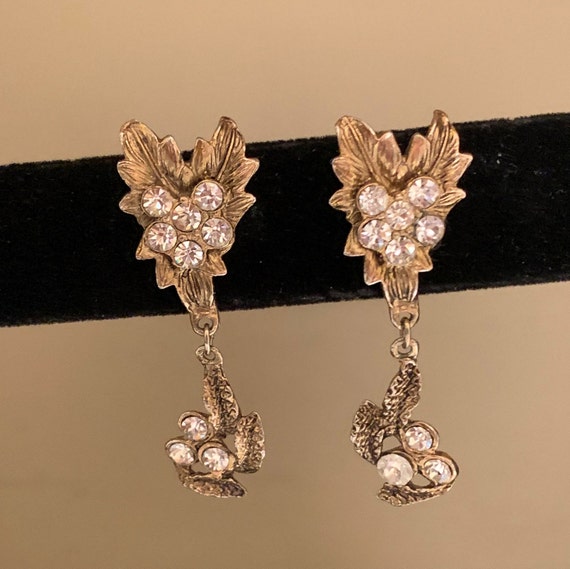 Vintage antique gold dangling pierced earrings wi… - image 4
