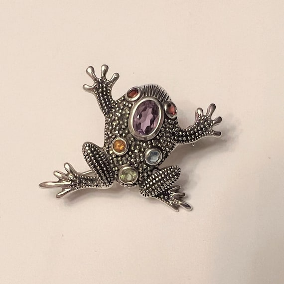 Vintage sterling silver hallmarked marcasite frog… - image 1