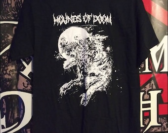 Hounds Of Doom: Kvlt Of The Burning Moon. Gildan T Shirt. Cotton fabric polyester shirt hoodie tank top concert horror movie mosh