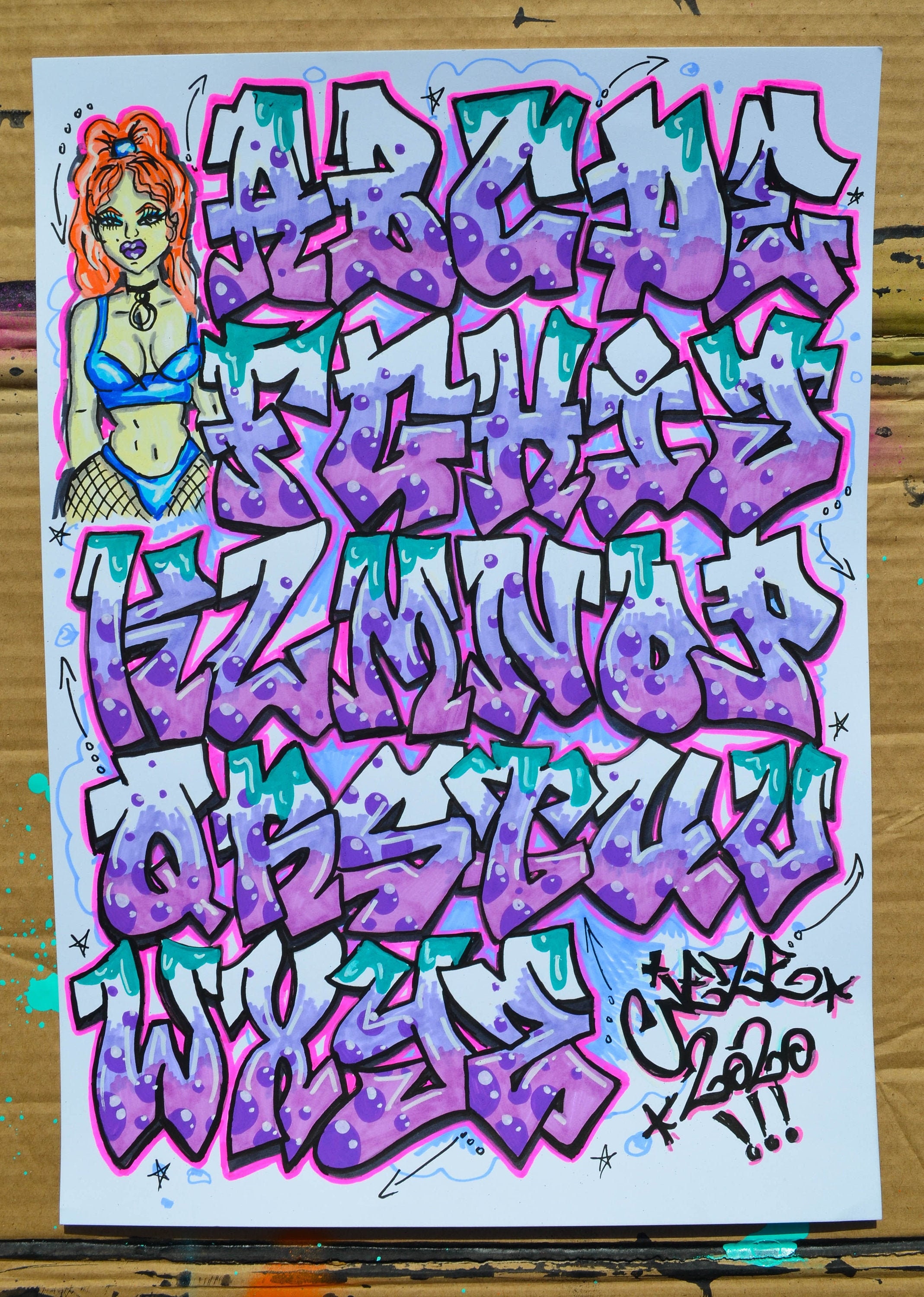 Graffiti Font Alphabet, Pink and Purple Urban Funky Text, Original