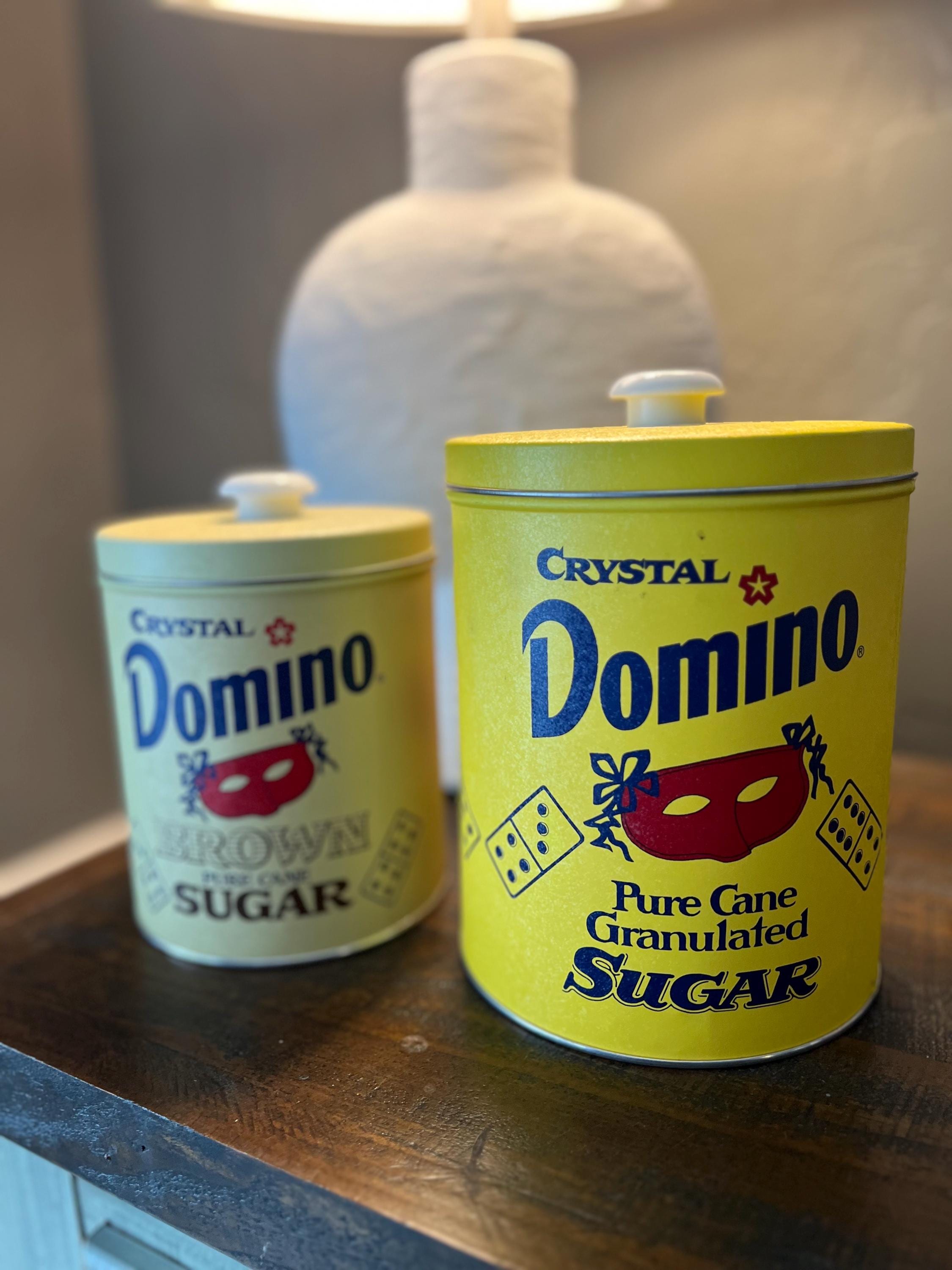 Vintage Crystal Domino Sugar Canisters Set – Yellow Tin Brown