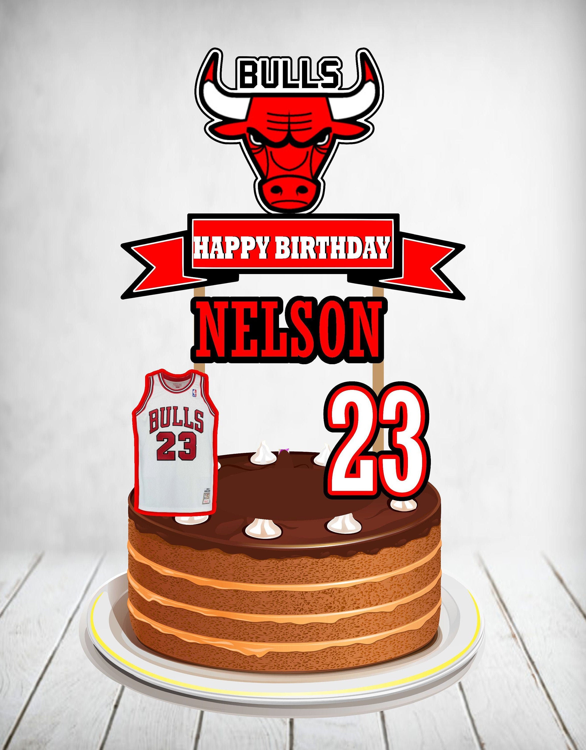 Chicago Bulls Cake Topper Chicago Bulls Birthday Chicago Etsy