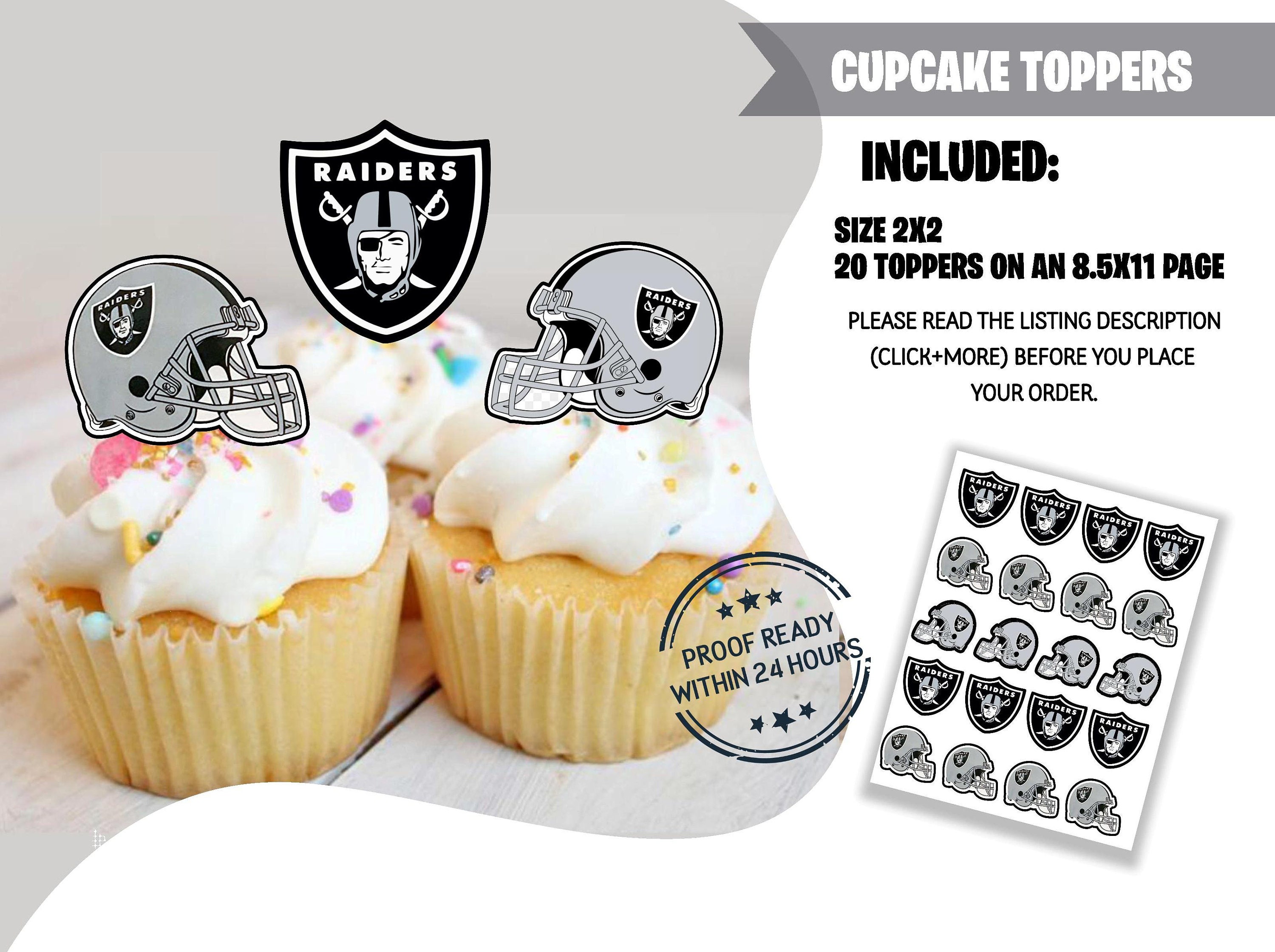Raiders Cupcake Toppers Raiders Birthday Raiders Party Etsy
