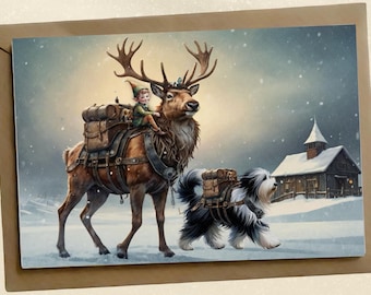 Bearded Collie Dog Breed Christmas Cards –  Magical A5 Fantasy Art by Shazlara Arts