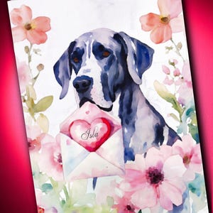 Gepersonaliseerde Great dane-moederdagkaart in aquarelstijl