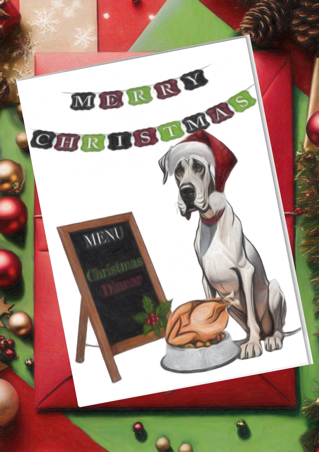 Cartoon Style Great Dane Christmas Cards 5pk - Etsy