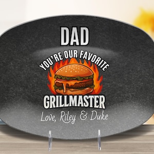Personal Grilling Gift For Dad, Custom Platter Father&#39;s Day Gift from Kids, Best Grill Master Daddy&#39;s BBQ Serving Tray Plate w Family Names