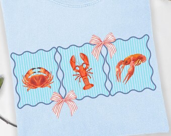 Lobster Shirt Comfort Colors Coquette Italian Summer Tee, Preppy Coastal Maine Vacation TShirt, Trendy Shellfish Beach Marine Aesthetic Top