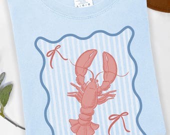 Lobster Shirt Comfort Colors Coquette Italian Summer Tee, Preppy Coastal Maine Vacation TShirt,  Shellfish Coastal Beach Marine Aesthetic