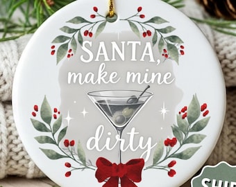 Dirty Martini Christmas Ornament Personalized Cocktail Lover Gift, Funny Alcohol White Elephant Exchange, Merrier With a Martini Xmas Gift