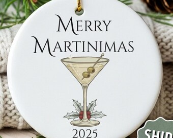 Martini Cocktail Christmas Ornament 2025, Merry Martinimas Alcohol Ornament, Dirty Martini Lover Secret Santa Ornament Exchange Xmas Martini