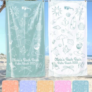Custom Beach Towel, Coastal Bachelorette Weekend Bridal Party Gifts, Personalized Bride Beach Pool Towel, Girls Trip Towel, Bach Bash Favors