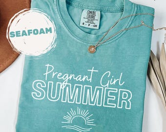 Pregnant Girl Summer Comfort Colors TShirt, Cute Mom-to-Be Pregnancy Reveal Announcement Tee, Funny Baby Shower Gift Idea, Maternity Tee