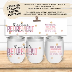 Personalized Retirement Tumbler Gift, Cute Funny Custom Name Insulated Travel Mug with Lid, Unique Coffee or Wine Gift for Retiring Coworker