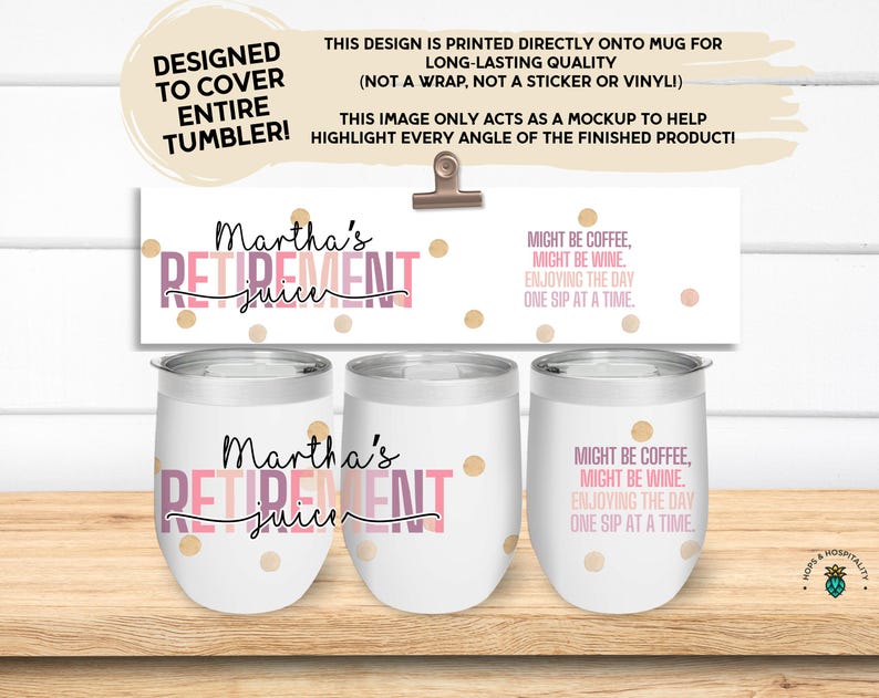 Personalized Retirement Tumbler Gift, Cute Funny Custom Name Insulated Travel Mug with Lid, Unique Coffee or Wine Gift for Retiring Coworker