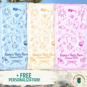 Custom Beach Towel, Coastal Bachelorette Weekend Bridal Party Gifts, Personalized Bride Beach Pool Towel, Girls Trip Towel, Bach Bash Favors