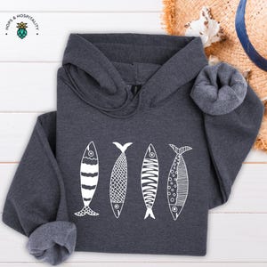 Sardines Hoodie Sweatshirt, Trendy Tinned Fish Sweatshirt, Four Sardine Fish Hoody, Coastal Fishing Aesthetic, Nautical Beach Unisex Apparel