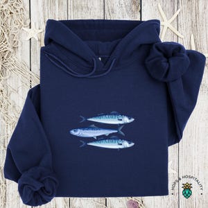 Small Sardines Hoodie Sweatshirt, Trendy Tinned Fish Sweatshirt, Sardine Trio Fish Hoody, Coastal Fishing Aesthetic, Nautical Beach Apparel