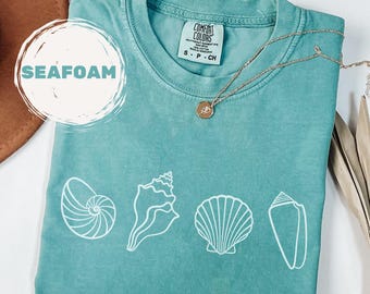 Seashell Comfort Colors® Summer Beach Shirt, Tropical Shell Coastal Aesthetic Trendy Shirt for Her, Women's Beachy Ocean Inspired Style
