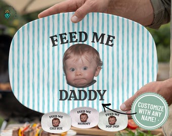 Personalized Baby Face Photo Serving Platter Funny First Father's Day Gift for Grill Lover, Custom Photo Grilling Plate for Dad from Kid