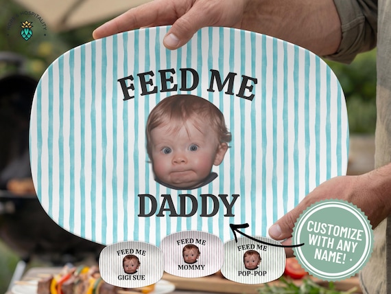 Personalized Baby Face Photo Serving Platter Funny First Father's Day Gift for Grill Lover, Custom Photo Grilling Plate for Dad from Kid