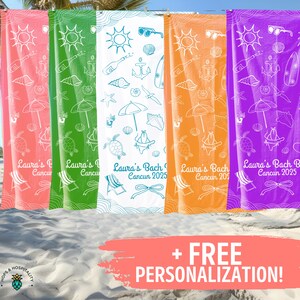 Custom Beach Towel, Coastal Bachelorette Weekend Bridal Party Gifts, Personalized Bride Beach Pool Towel, Girls Trip Towel, Bach Bash Favors
