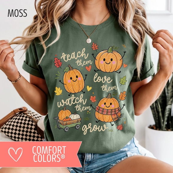 Fall Teacher Shirt: Comfort Colors Teach Them Tee, Teaching Pumpkins Thanksgiving Tee, Autumn Pumpkin Teacher Gift, Daycare PreK Teacher